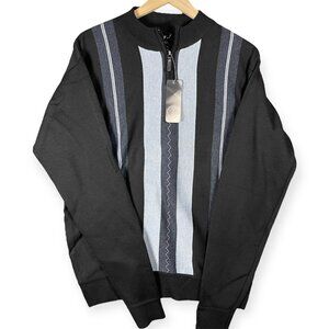 Johnny J 1/4 Zip Pullover Sweater Men's Large Navy Black Mock Neck Warm Knit